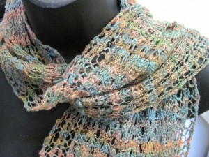 Reversible Lace Cables Scarf in hand-dyed, hand-spun cotton