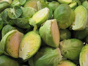 The cleaned and cut Brussels sprouts
