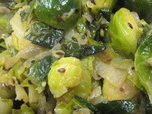 The finished dish - Brussels Sprouts with Indian Seasonings
