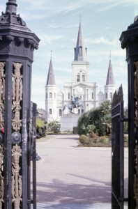 Looking across Jackson Square toward the St. Louis Cathedral